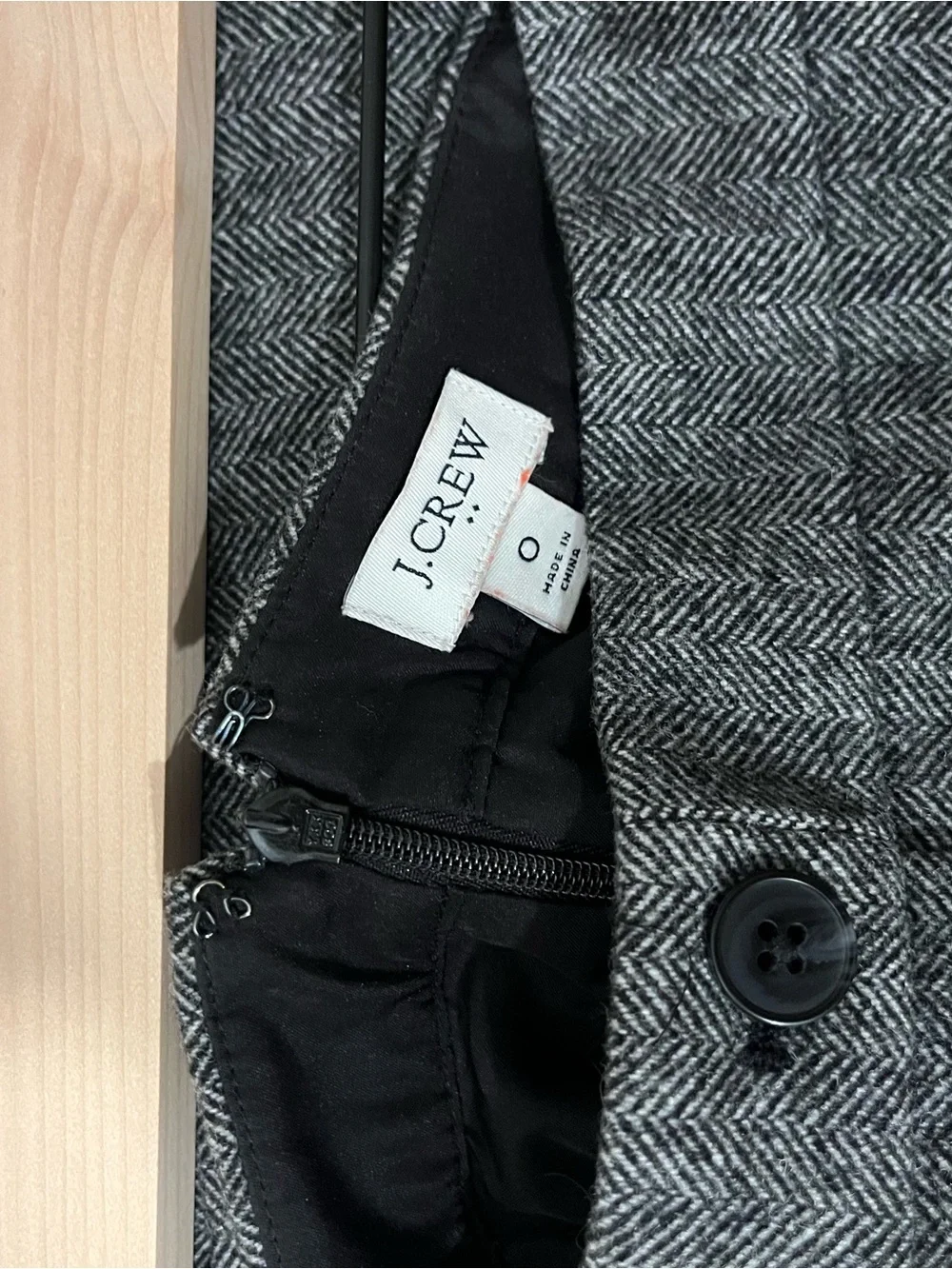 J. Crew Gray Herringbone Button-Front Mini Skirt